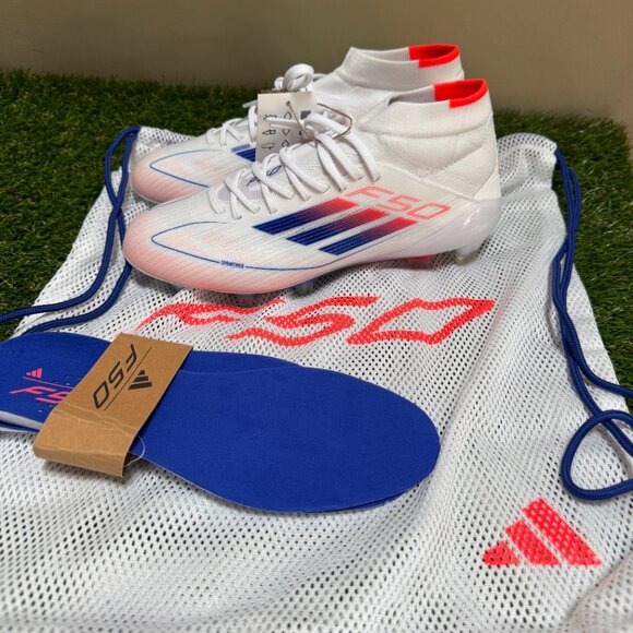 Adidas F50 Elite Mid FG Soccer Cleats White Blue Red ID9203 Women's Size 6 NEW - Picture 2 of 10